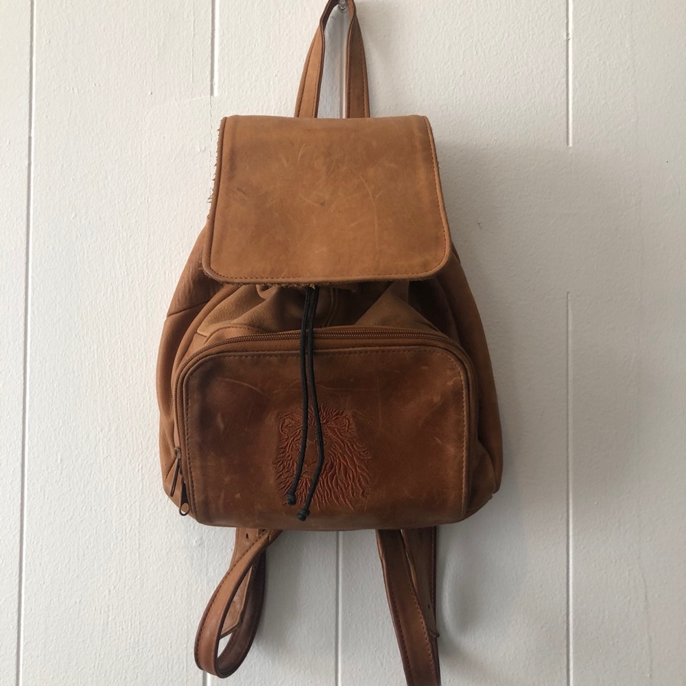 Brown vintage leather mini backpack